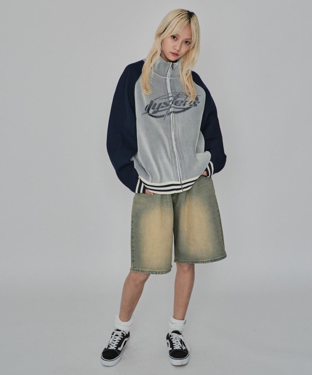 WEGO 【ユニセックス着用ITEM/MLサイズ展開】ラグラングラフィックニットブルゾン 