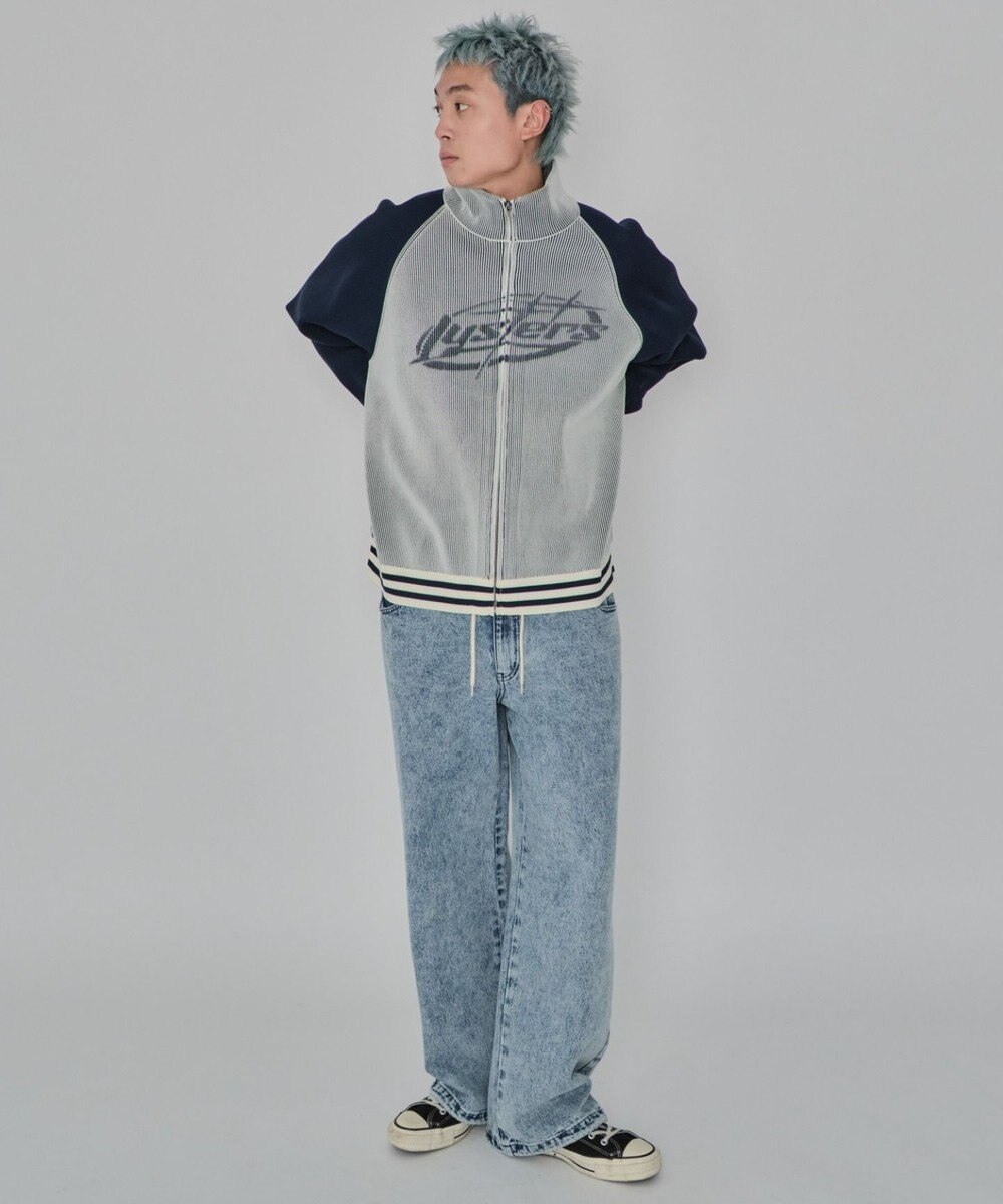 WEGO 【ユニセックス着用ITEM/MLサイズ展開】ラグラングラフィックニットブルゾン 