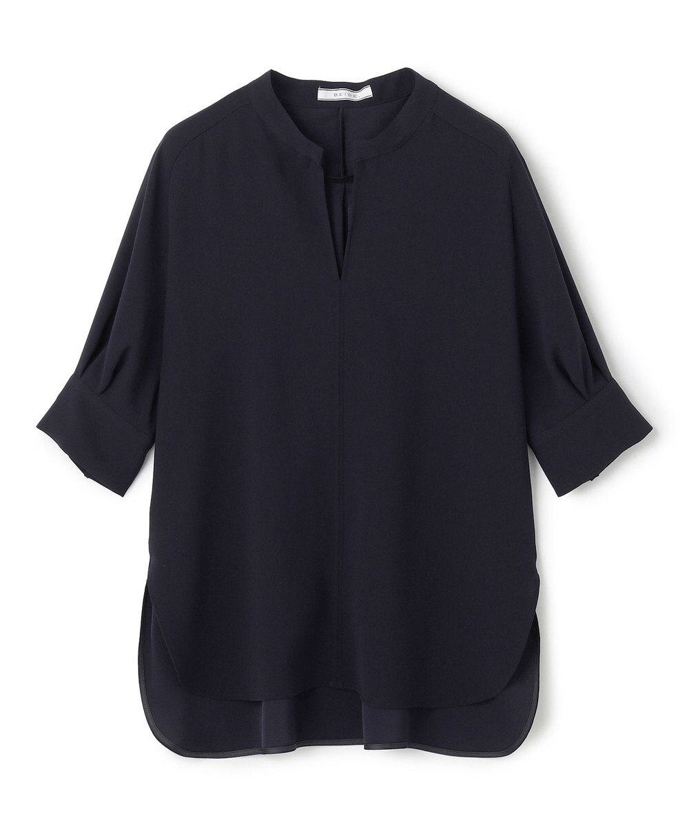 BEIGE， 【ご好評につき追加生産決定・洗える】FLEUR / スタンドカラープルオーバーブラウス 