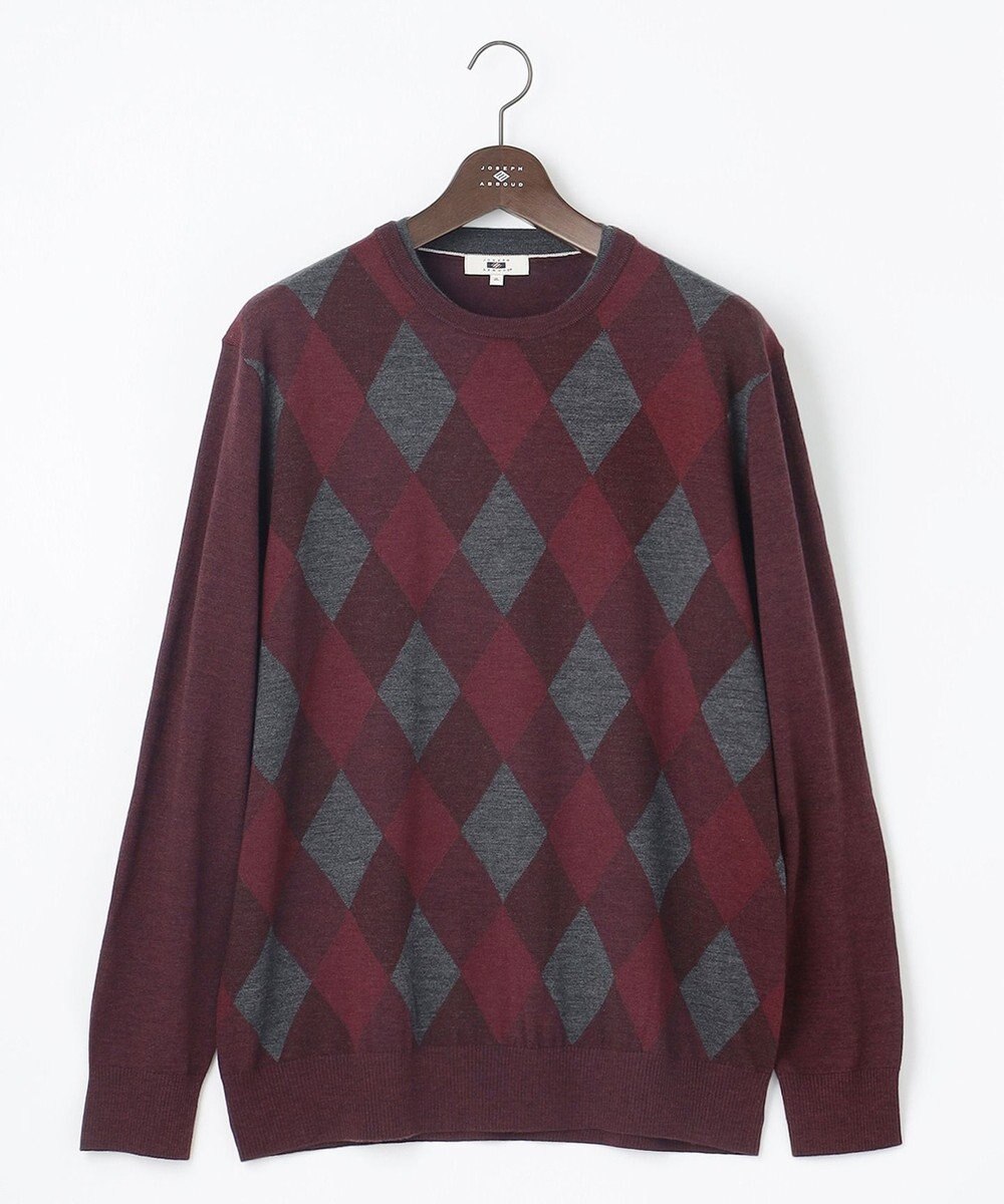 JOSEPH ABBOUD 【キングサイズ・滑らかな肌触り/洗える】 エクストラファインメリノアーガイルクルーネック  ニット 