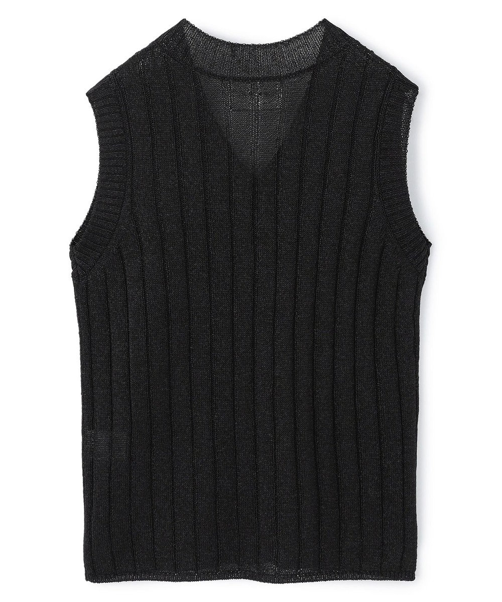 BEIGE， OPTICAL /  ペーパーヤーン Vネックリブニット 