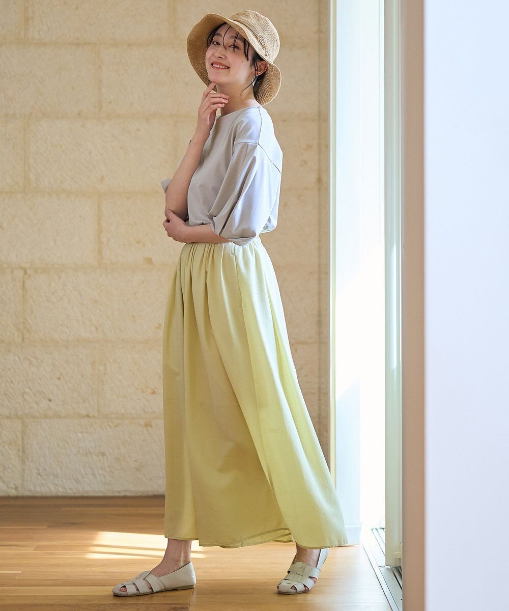 ANY L 【洗濯機可/ウエストゴム/UVケア】スパンボイル撥水スカートパンツ 