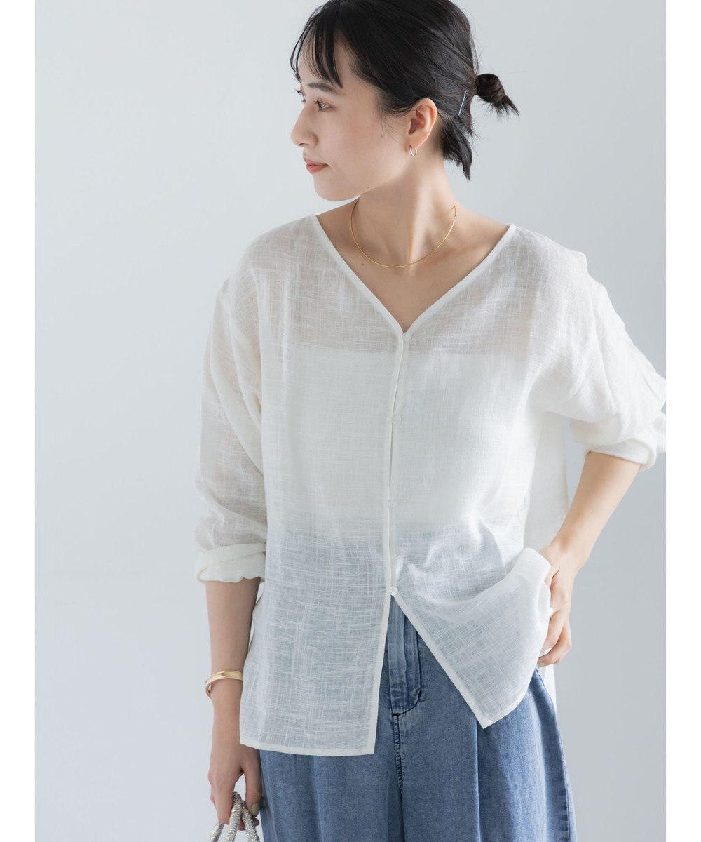 Te chichi レーヨンリネンメッシュシャツ 