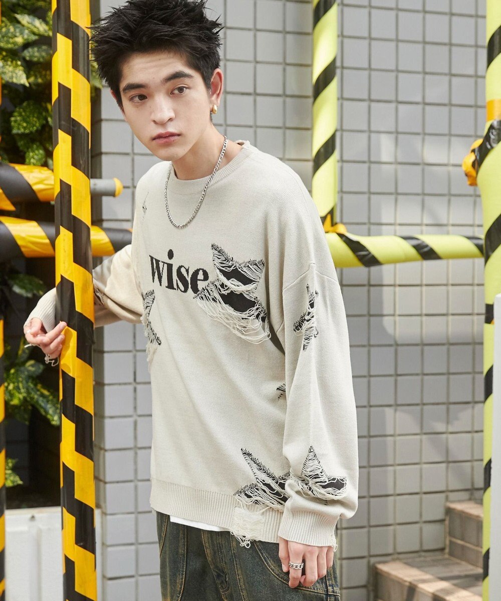 WEGO 【ユニセックス着用ITEM】ダメージジャガードニットプルオーバー 