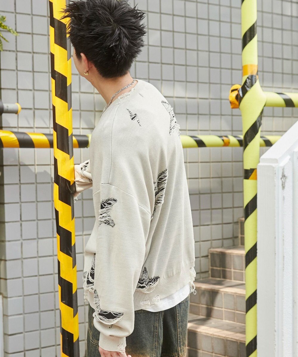 WEGO 【ユニセックス着用ITEM】ダメージジャガードニットプルオーバー 