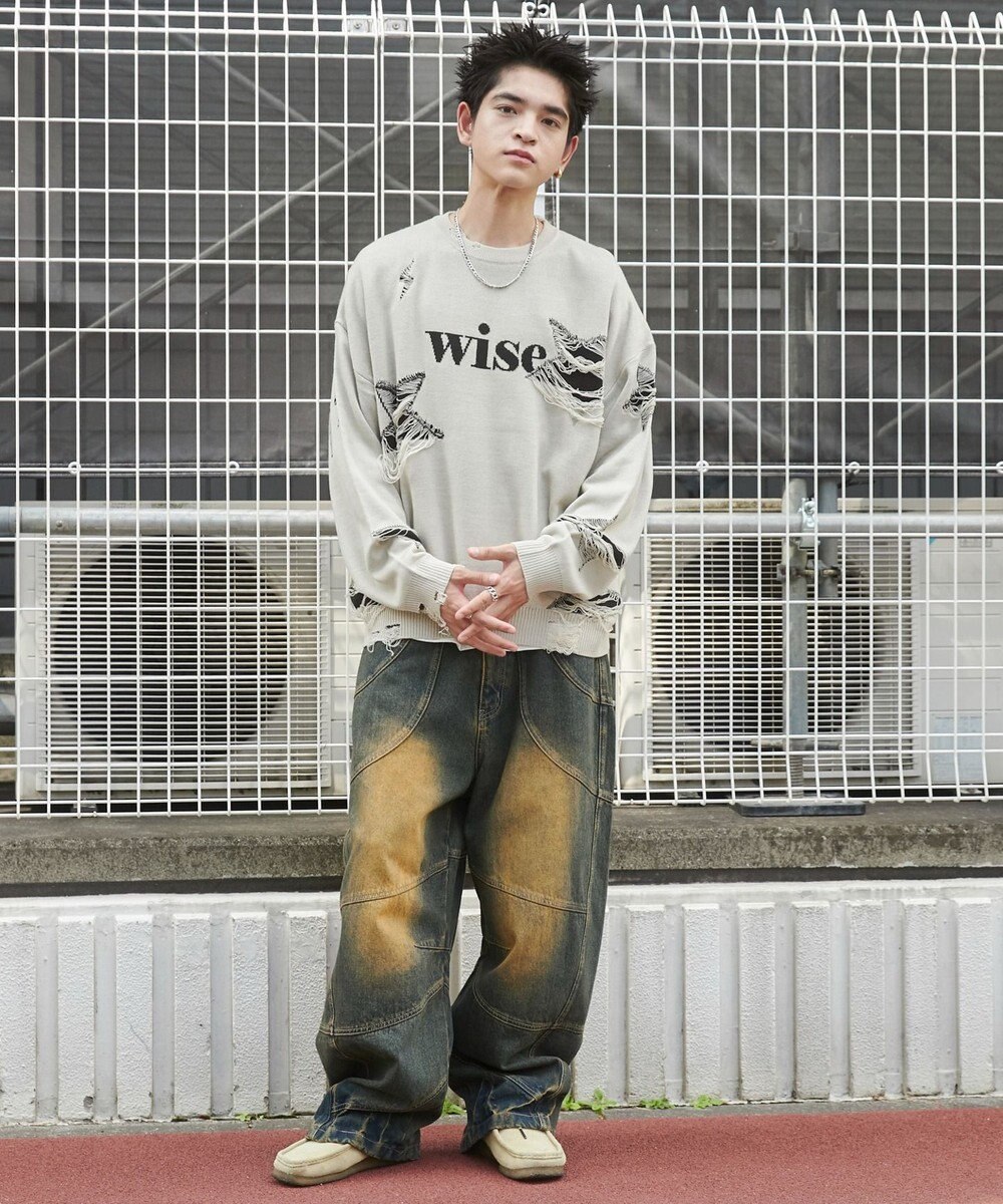 WEGO 【ユニセックス着用ITEM】ダメージジャガードニットプルオーバー 