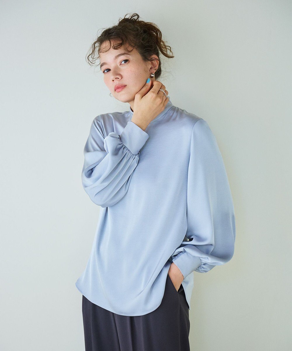 #Newans 【ストレッチ】〈花乃まりあさんコラボ〉ハイネックブラウス 