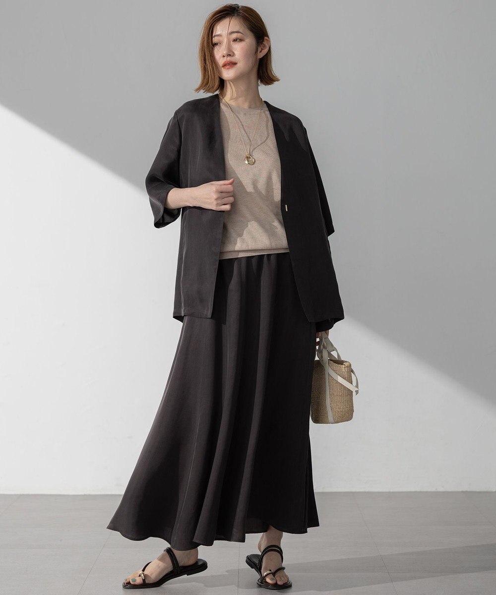 23区 L 【接触冷感性/洗える】フィブリルツイル ハーフスリーブ ジャケット 