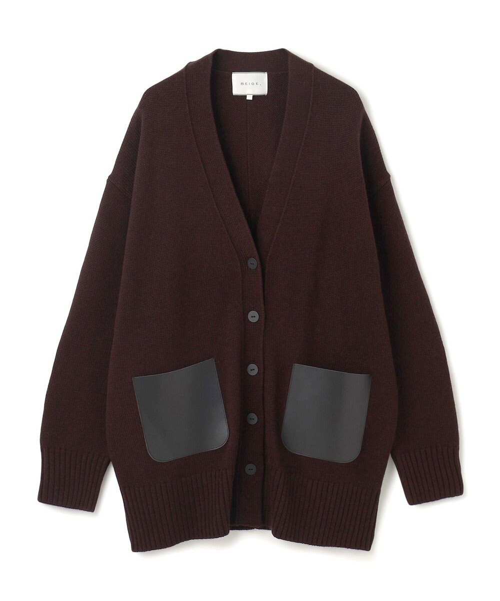 BEIGE， 【洗える】LEADER / フェイクレザーポケットオーバーサイズカーディガン 