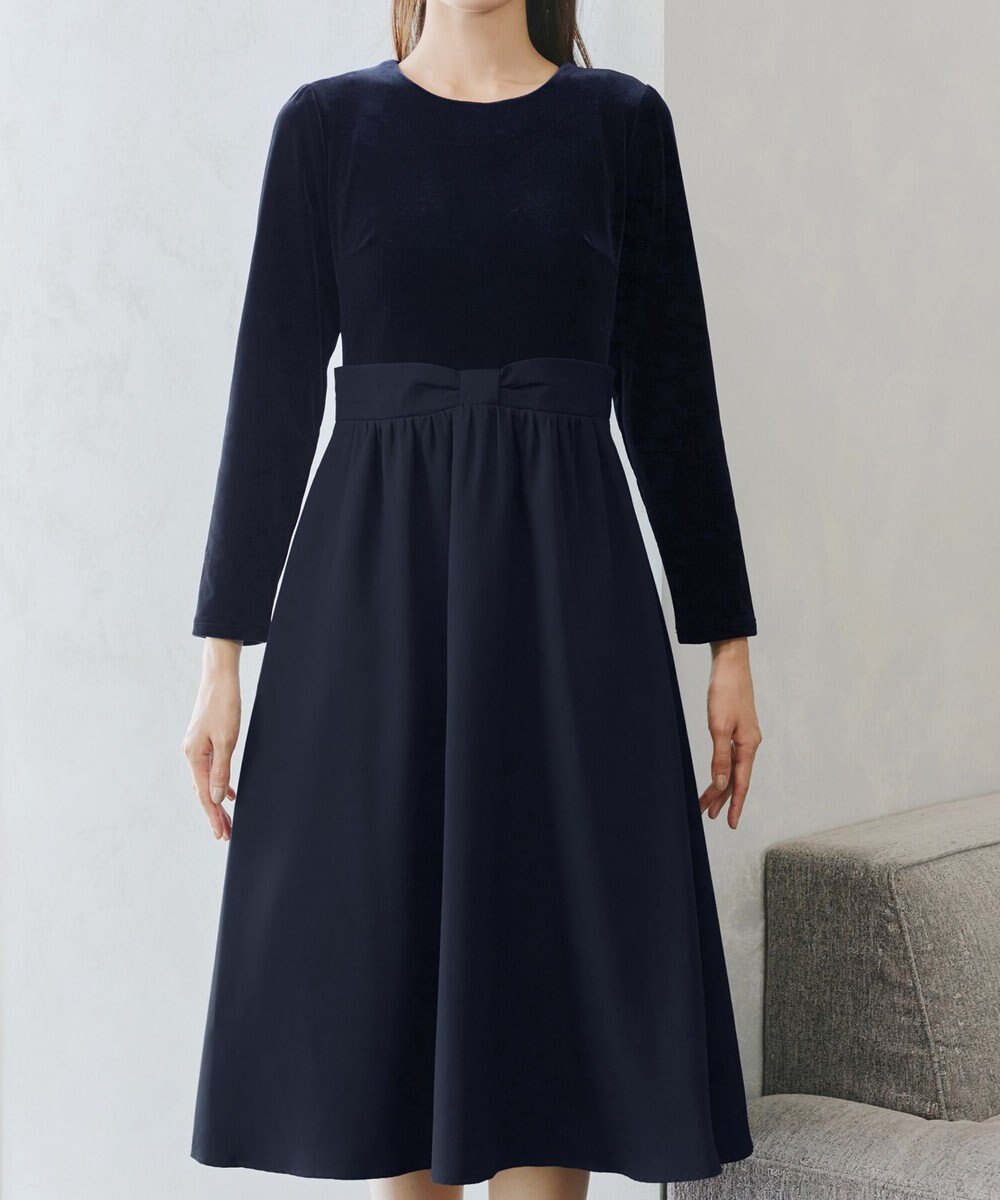 Tiaclasse 【洗える】ベロア異素材ドッキングワンピース 