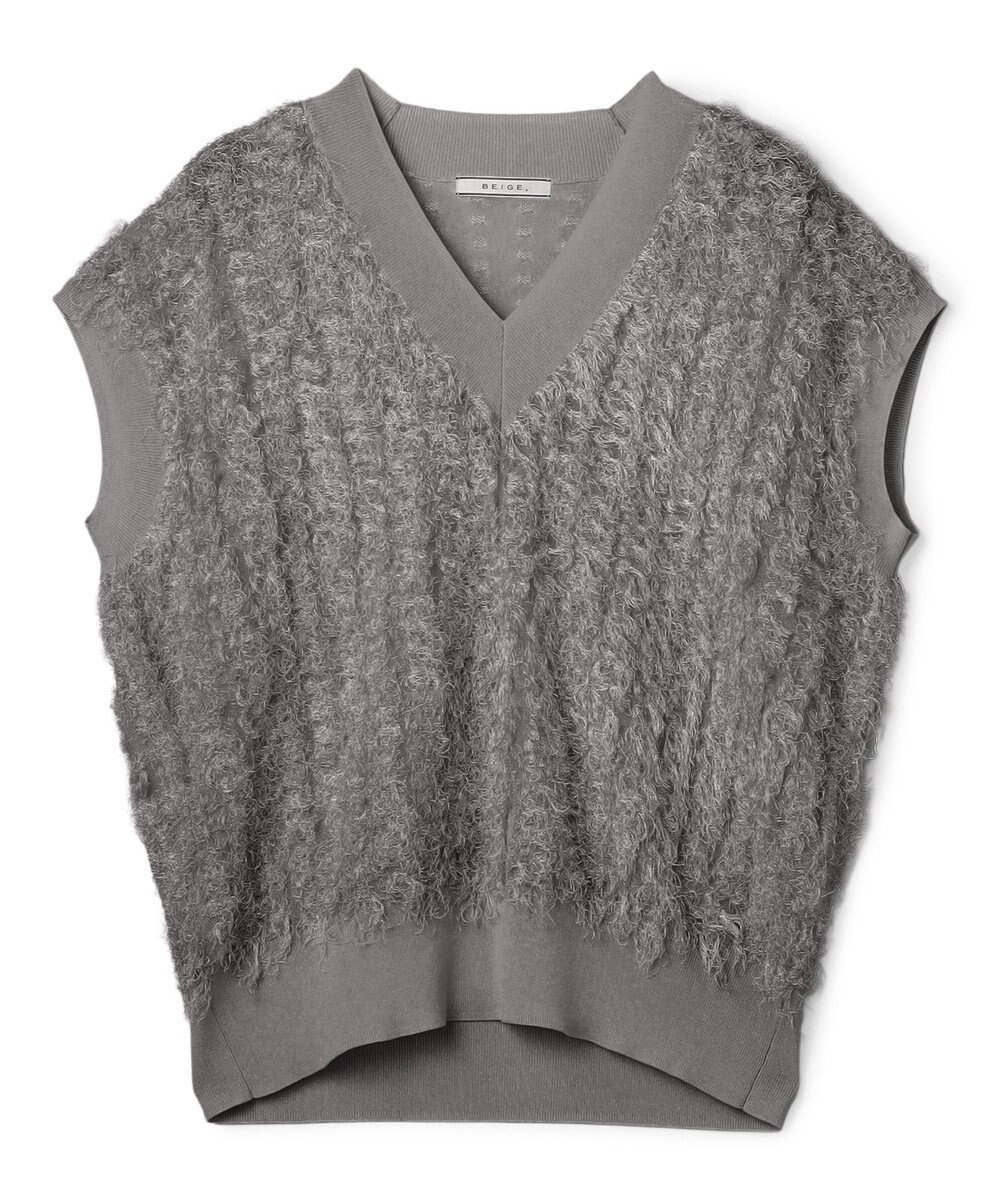 BEIGE， LYCORIS / カットフリンジ Vネックニット 