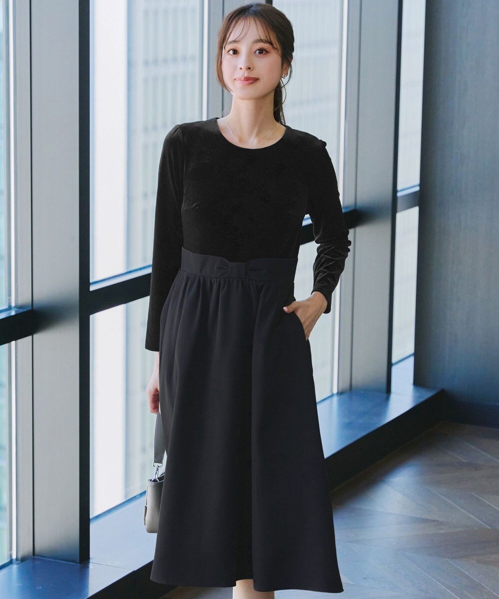 Tiaclasse 【洗える】ベロア異素材ドッキングワンピース 