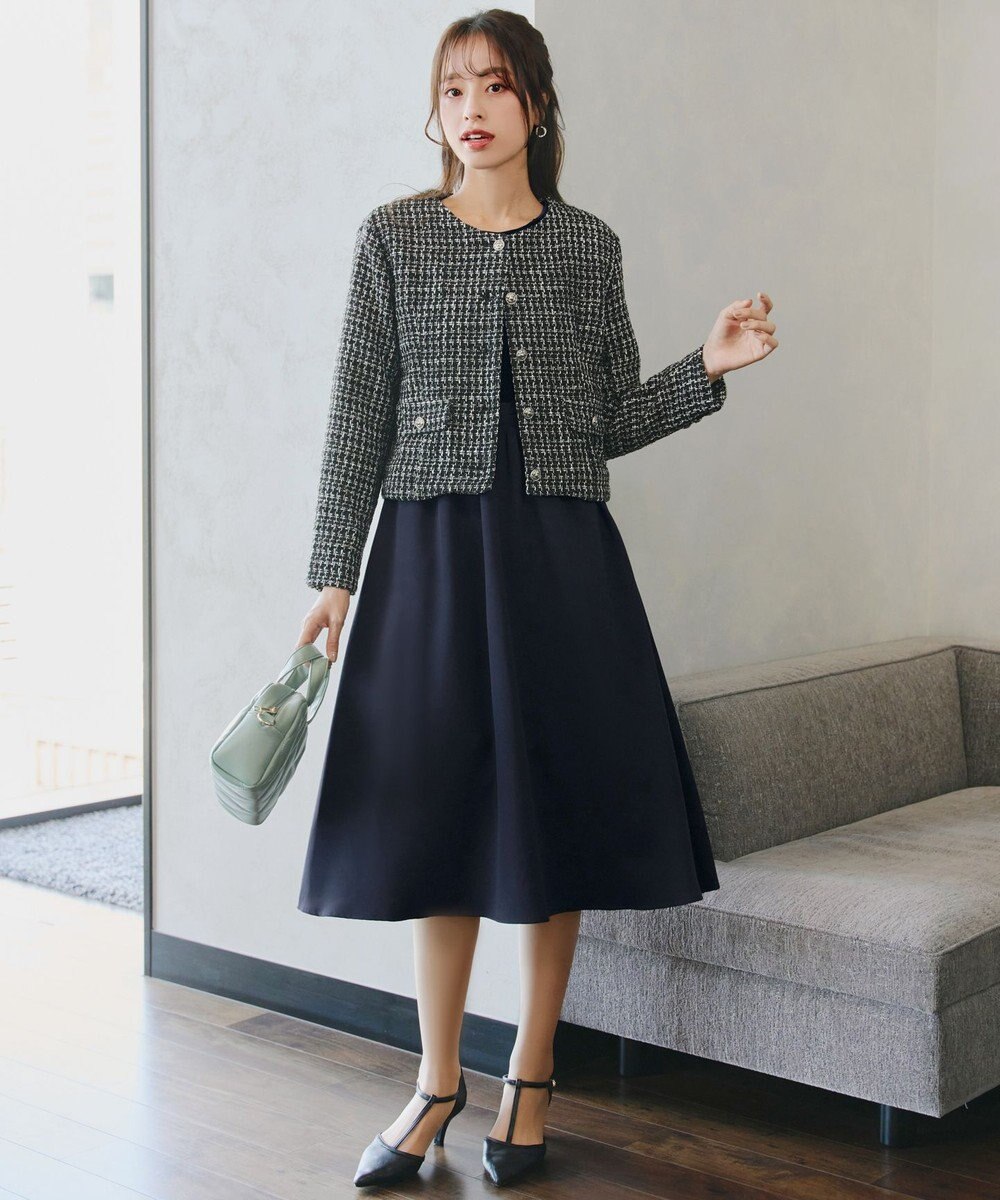 Tiaclasse 【洗える】ベロア異素材ドッキングワンピース 