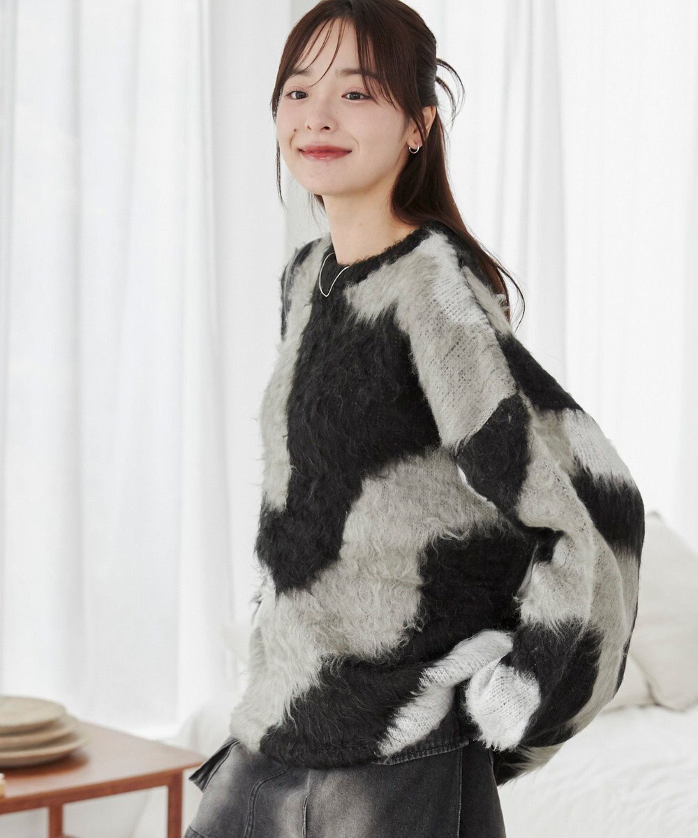 WEGO 【ユニセックス着用ITEM】マーブルシャギーニットプルオーバー 