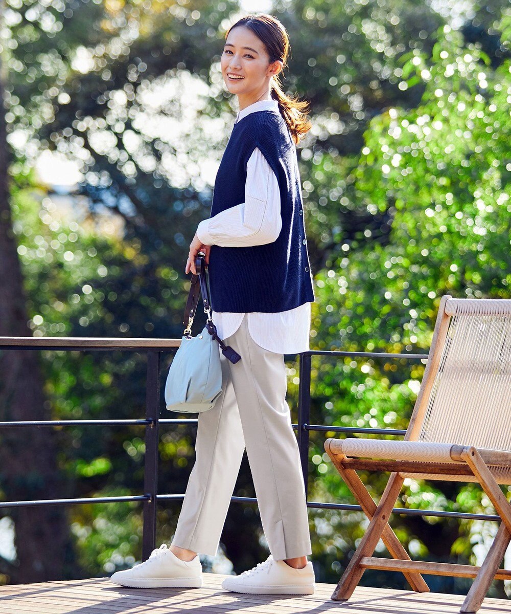 J.PRESS LADIES 【洗える】ポリエステルレーヨンマイクロギャバストレッチ テーパード パンツ 