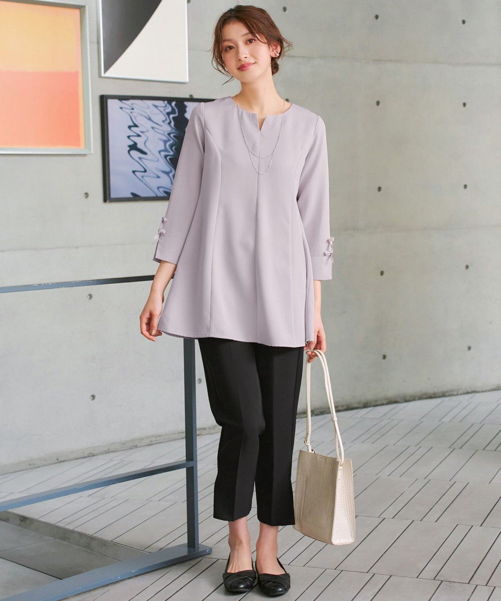 Tiaclasse L 【ストレッチジョーゼット】スリットテーパードパンツ 