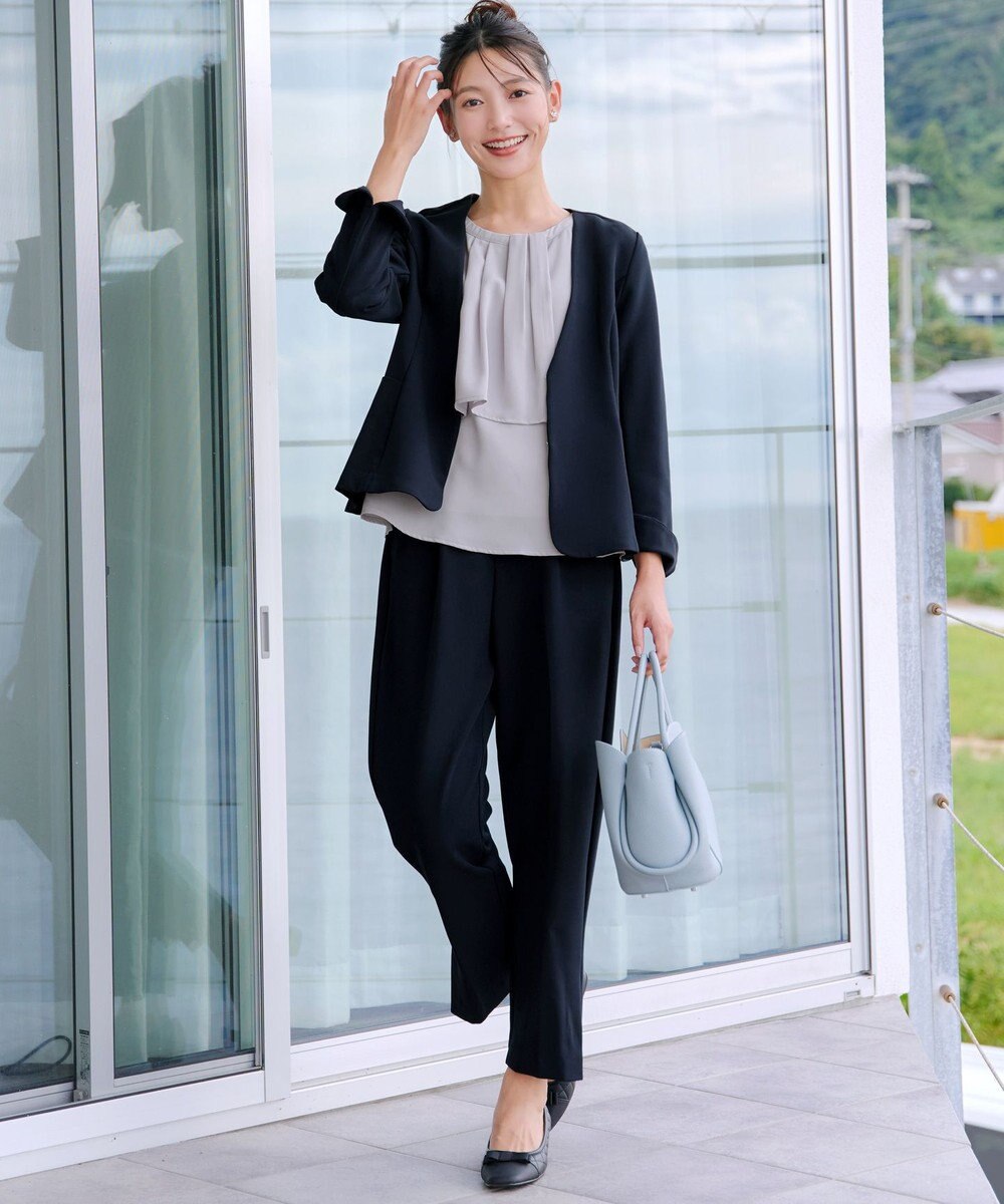 Tiaclasse L 【ストレッチジョーゼット】スリットテーパードパンツ 