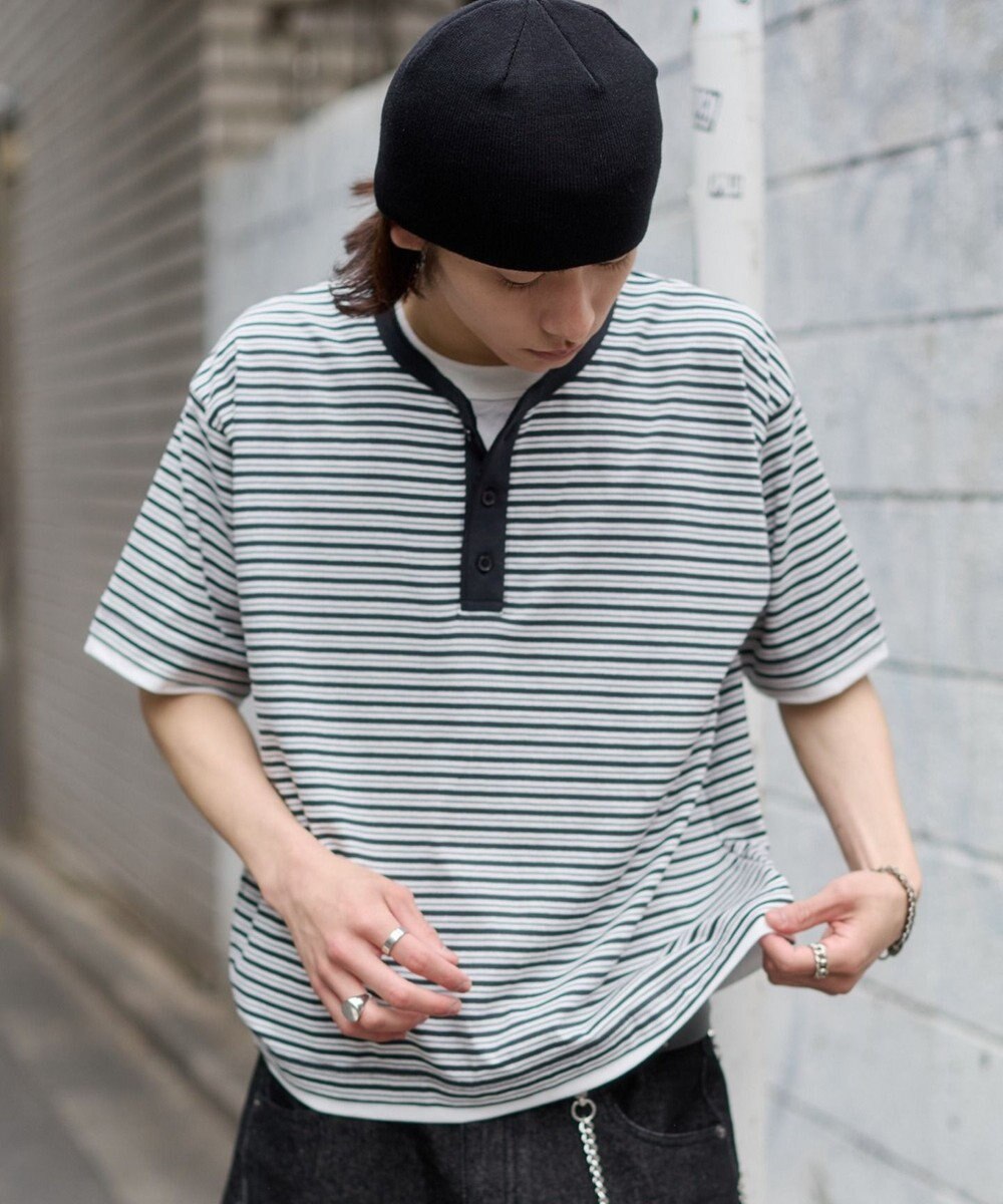 WEGO 【ユニセックス着用ITEM】ボーダーヘンリーネックT（SS） 