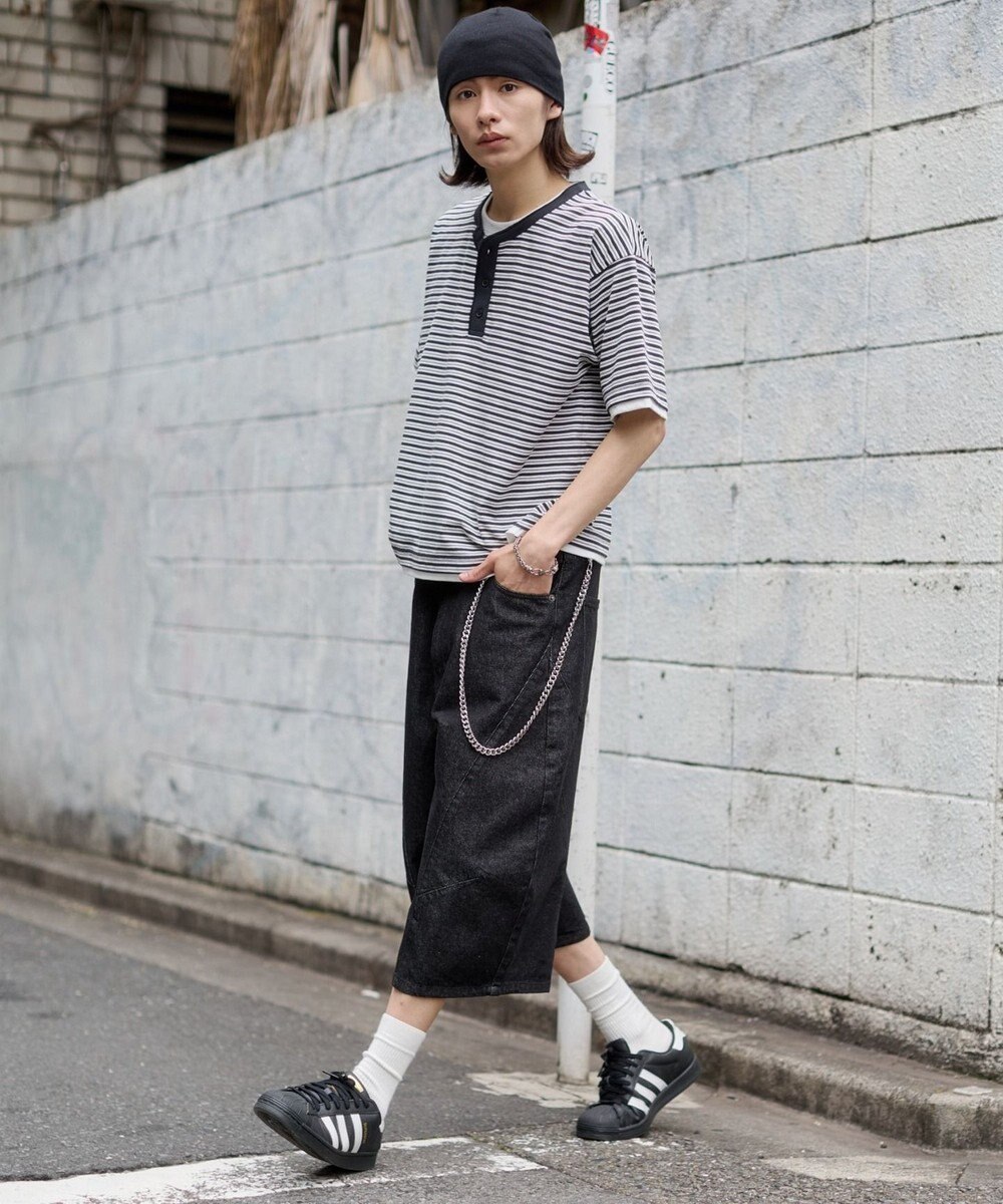 WEGO 【ユニセックス着用ITEM】ボーダーヘンリーネックT（SS） 