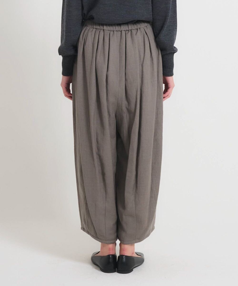 muuc 〈軽やかな尾州産リネンウール〉裾タックワイドパンツ  ロングシーズン 秋冬春 ウエストゴム有り ゆったりシルエット セットアップ可能  裏地有り 