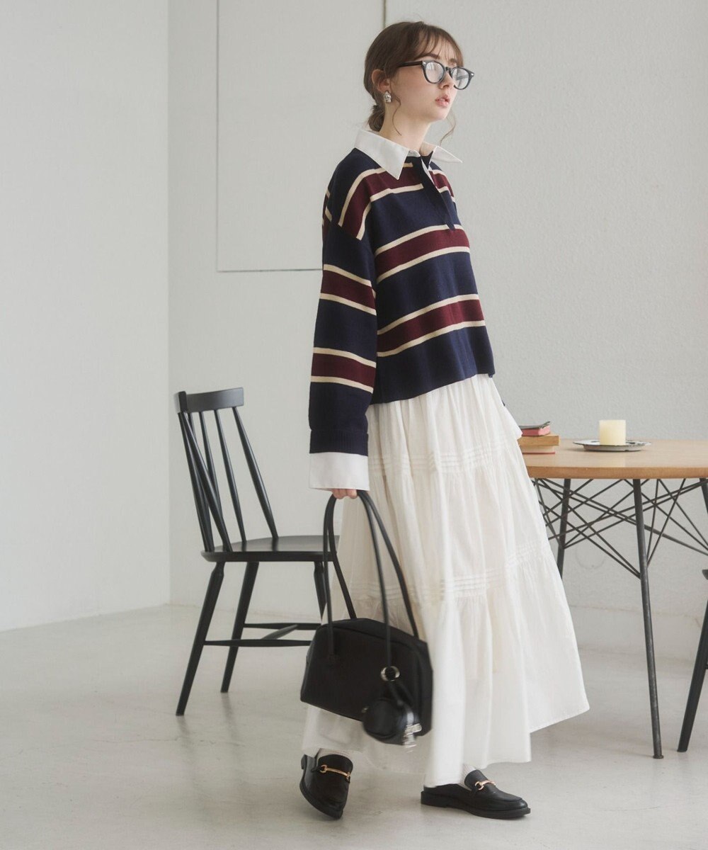 WEGO 【ANGIE VINTAGE】シャツ襟 ドッキング　フェイクレイヤード ニット トップス 