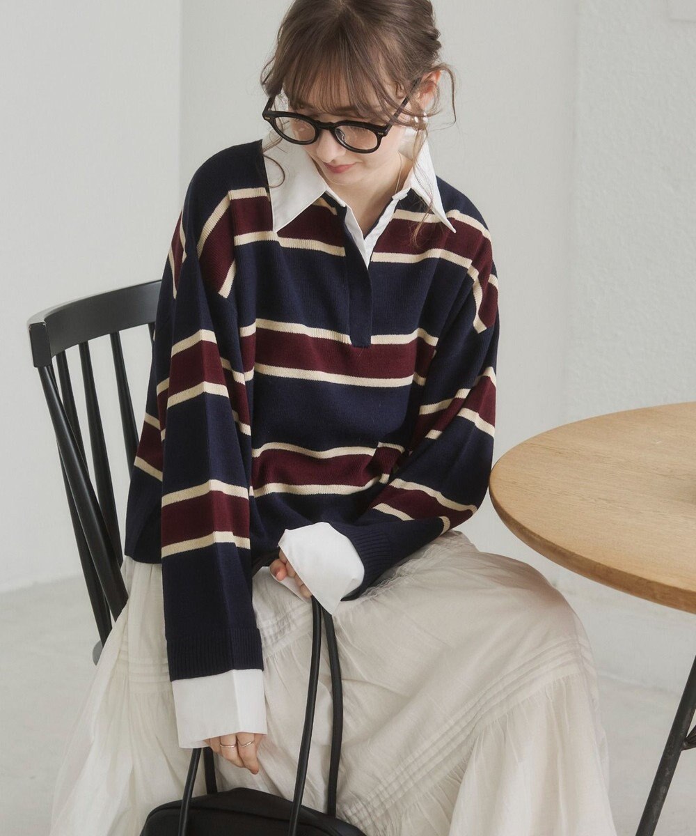 WEGO 【ANGIE VINTAGE】シャツ襟 ドッキング　フェイクレイヤード ニット トップス 