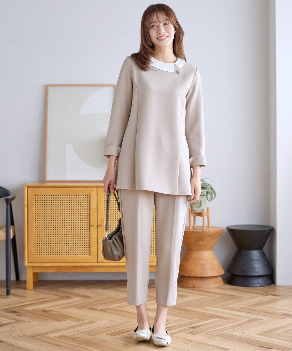 Tiaclasse L 【ストレッチジョーゼット】スリットテーパードパンツ 