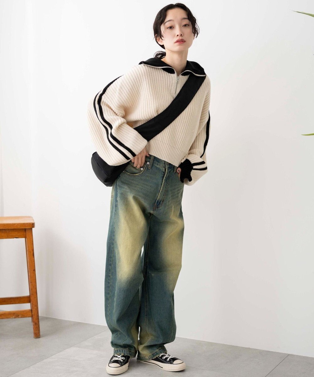 WEGO 2ラインハーフジップニットプルオーバー 