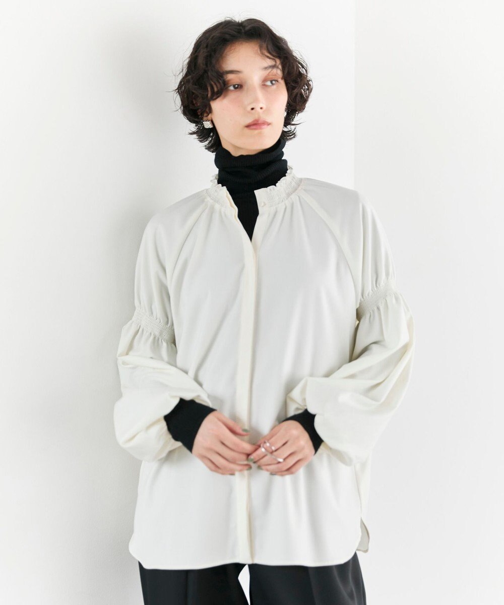 #Newans 【洗濯機可/しわになりにくい】シャーリングネック ボリュームスリーブブラウス 