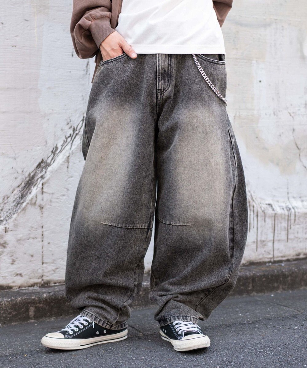 WEGO チェーン付きバルーンデニムパンツ 