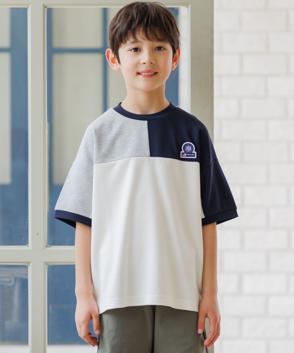 J.PRESS KIDS 【吸水速乾】【100-130cm】ポンチローマ トリコロール 切替Ｔシャツ 