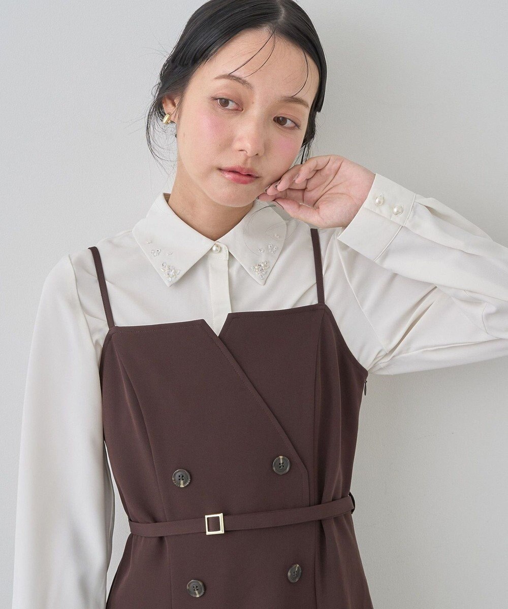 earth music&ecology 襟ビジューブラウス 