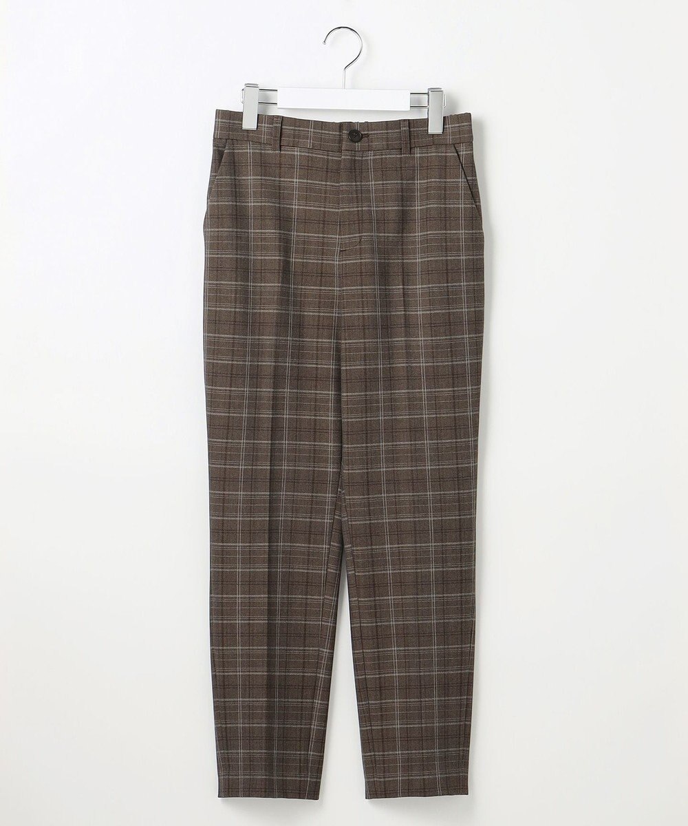 自由区 L 【19号サイズまで展開】TRギャバ裏起毛チェック柄テーパード パンツ 
