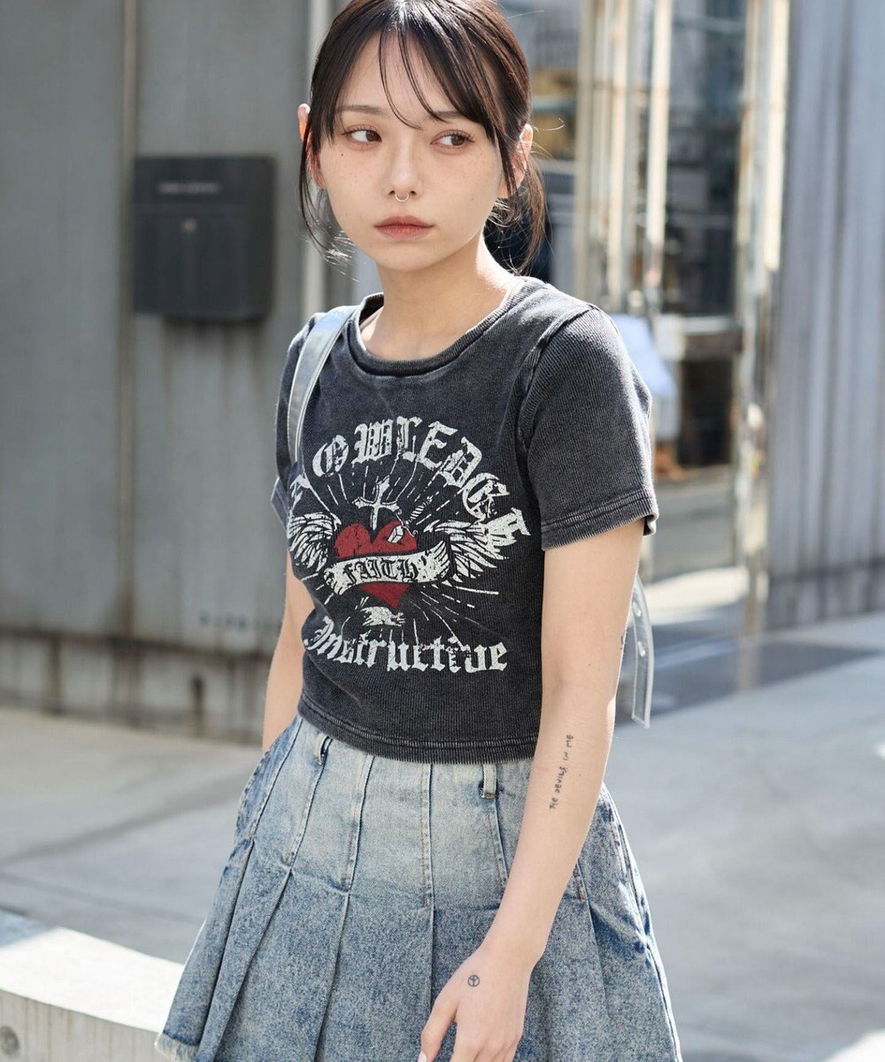 WEGO ヴィンテージウォッシュグラフィックリブT 