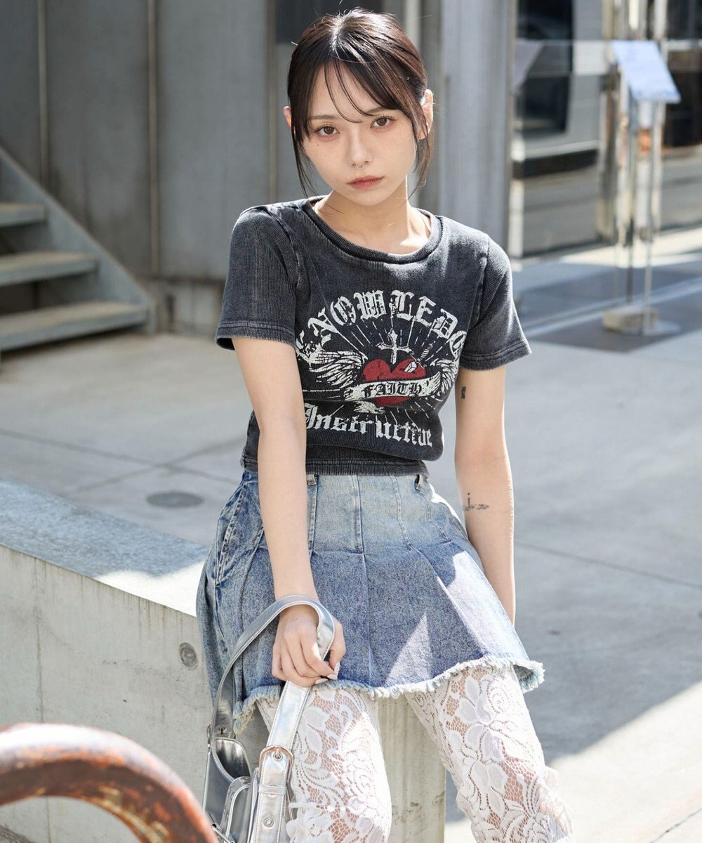 WEGO ヴィンテージウォッシュグラフィックリブT 