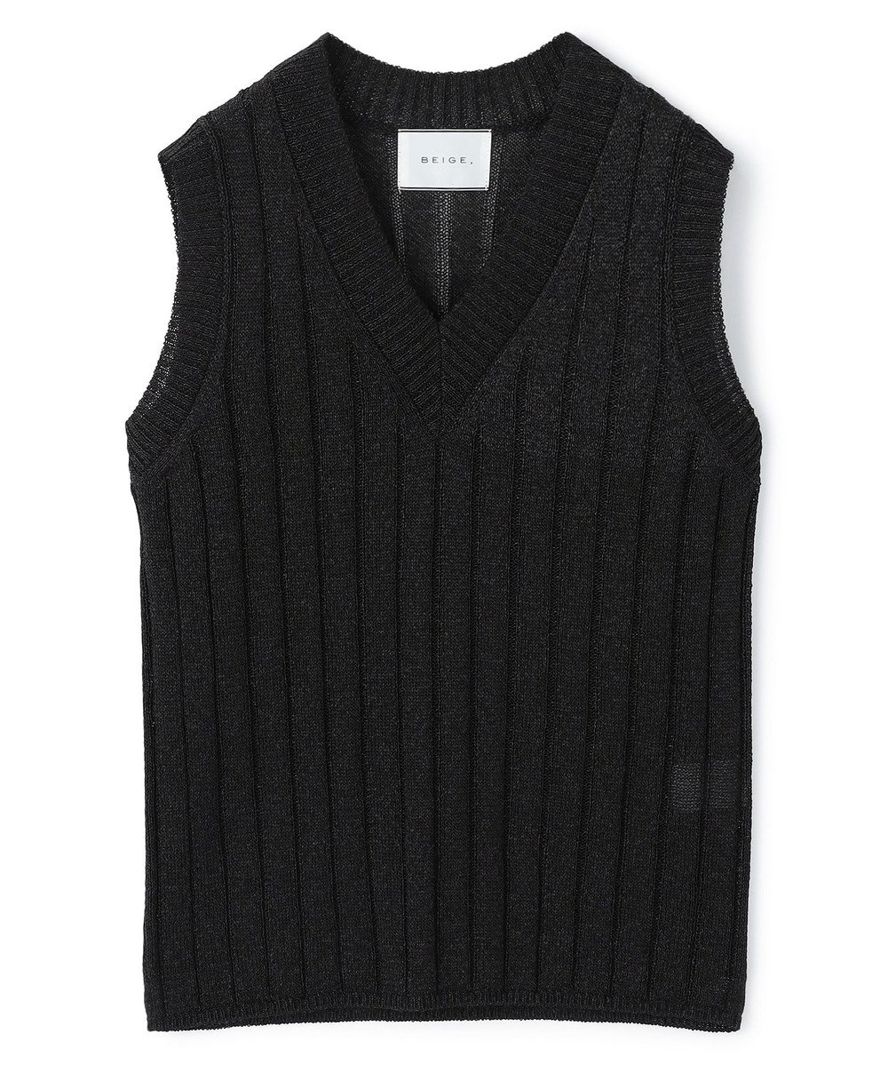 BEIGE， OPTICAL /  ペーパーヤーン Vネックリブニット 