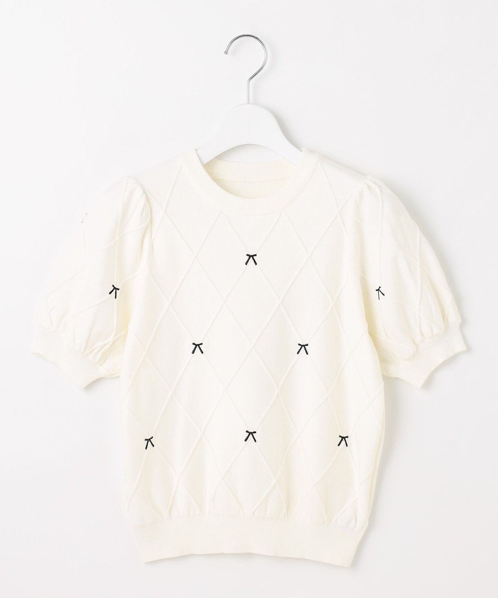 Feroux 【洗える】リボン刺繍ダイヤ柄 ニット 