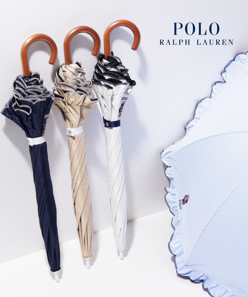 MOONBAT 【WEB限定/遮光率100%/遮熱/UV】POLO RALPH LAUREN（ポロ ラルフローレン）晴雨兼用日傘 ワンポイント ポロベア刺繍 フリル 長傘 