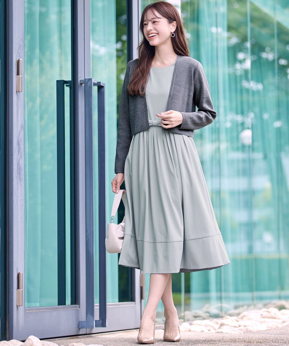 Tiaclasse 【洗える】半袖リボンギャザーフレアワンピース 