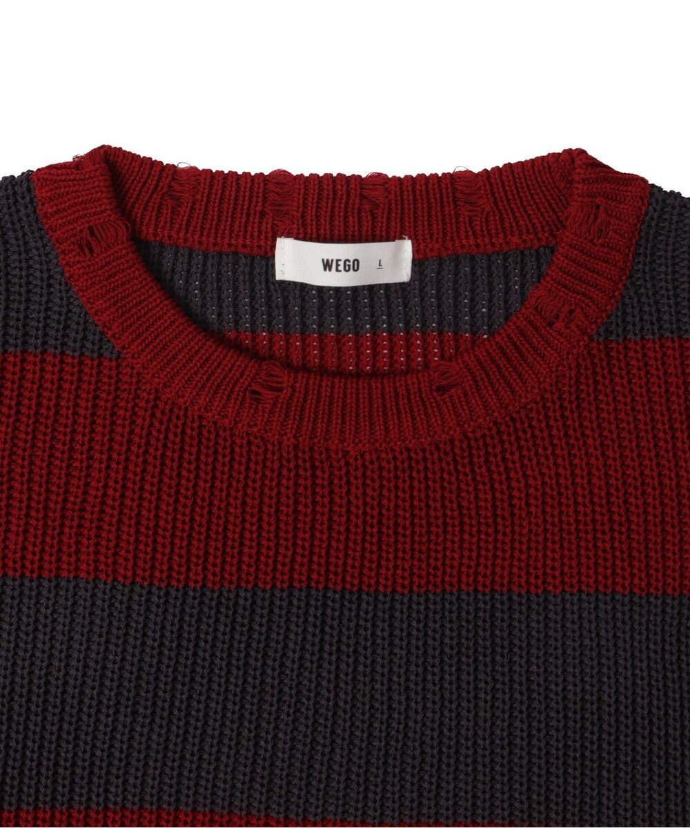 WEGO ボーダーダメージニットプルオーバー 