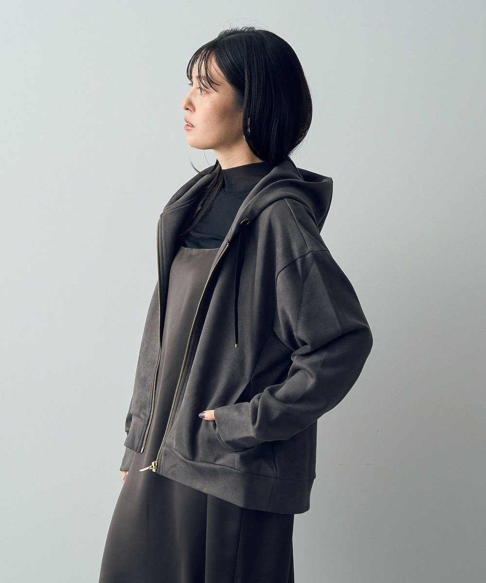 YECCA VECCA バックプリーツZIPフーディー Charcoal Gray