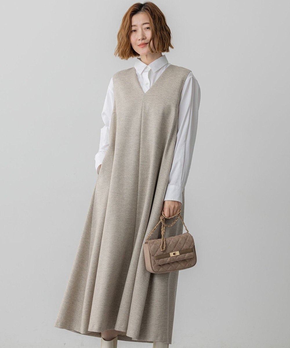 23区 S ラメミックスツイード Vネックワンピース 