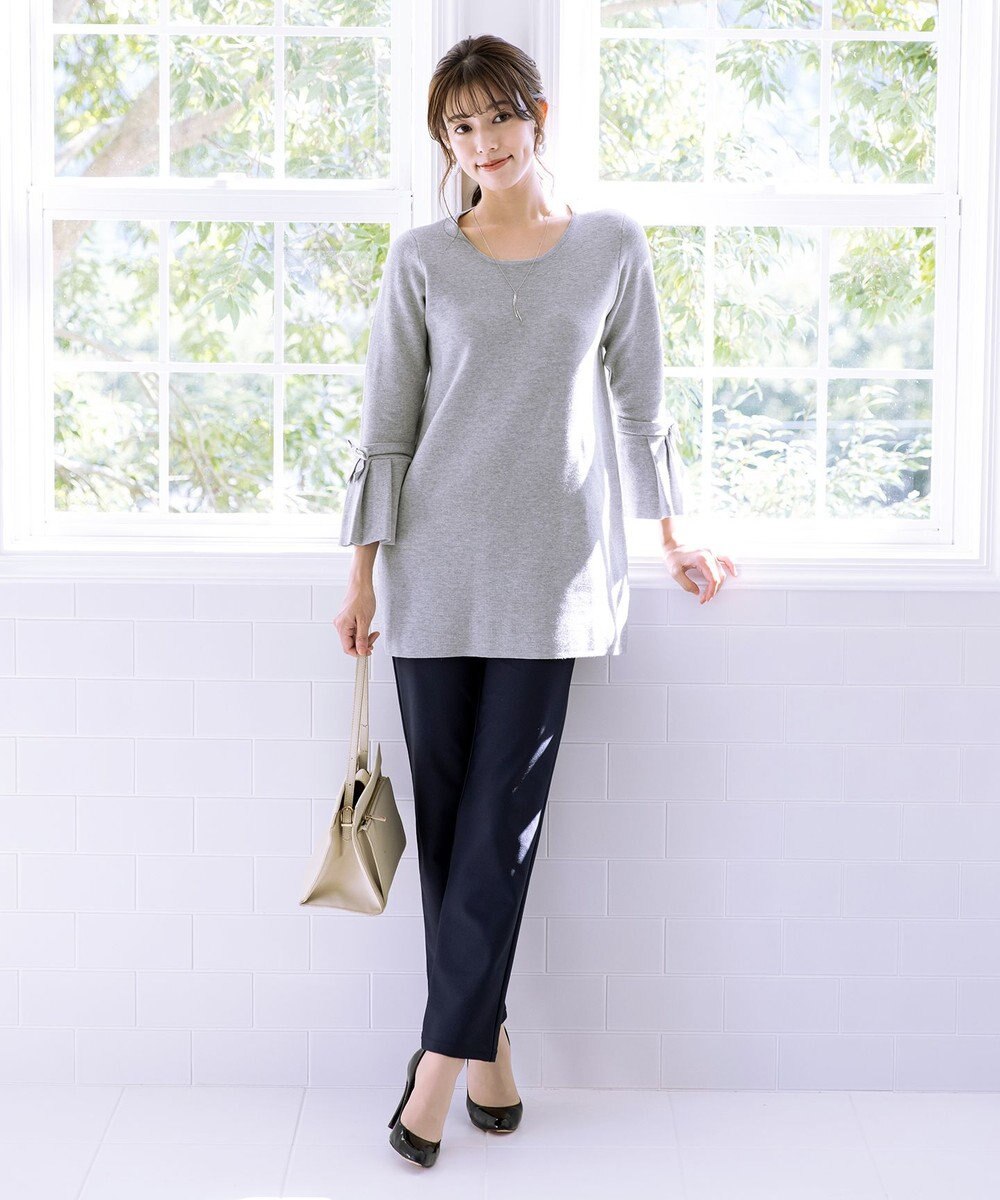 Tiaclasse L 【洗える】ミラノリブ編みのフレア袖ニットチュニック 