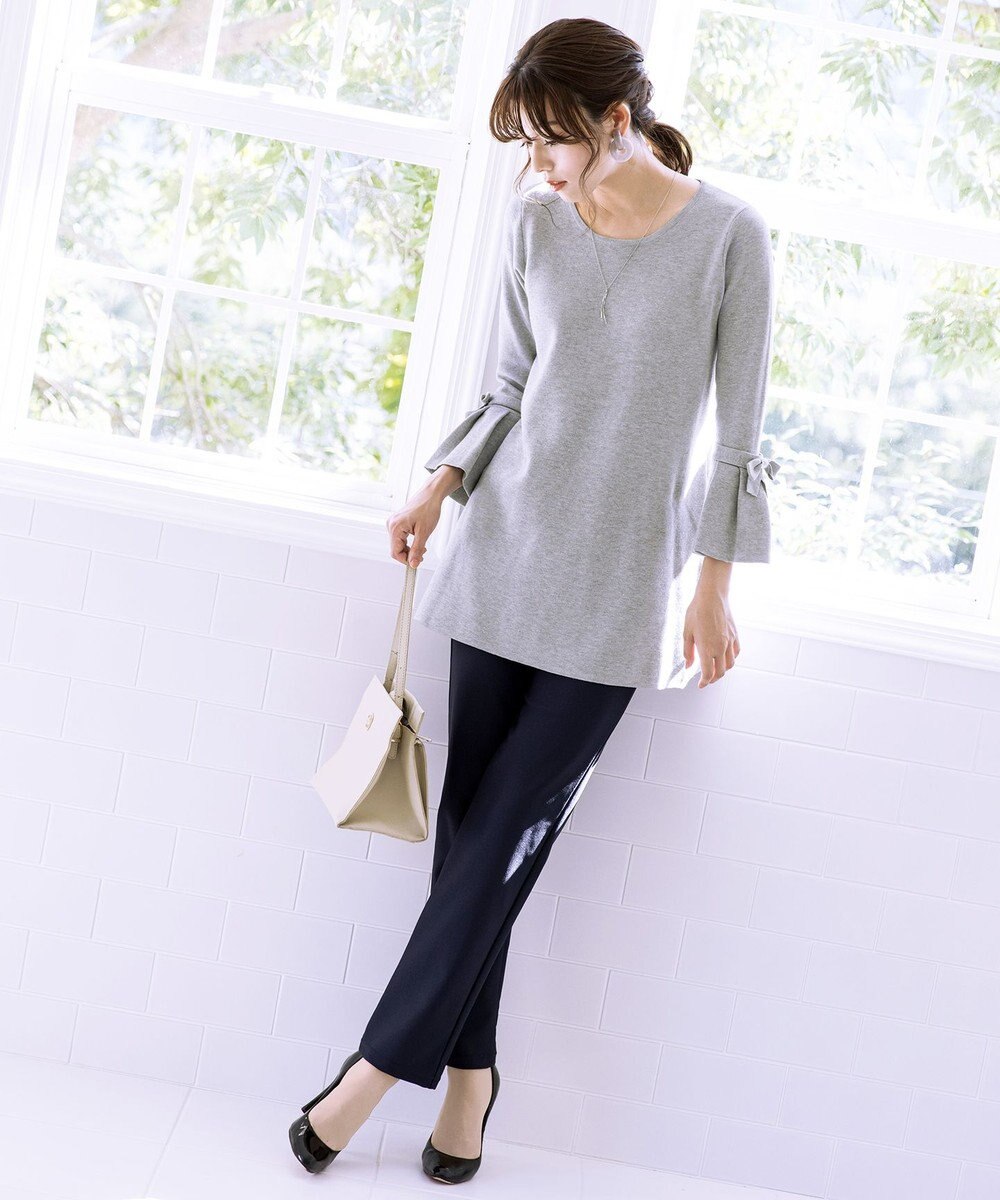 Tiaclasse L 【洗える】ミラノリブ編みのフレア袖ニットチュニック 