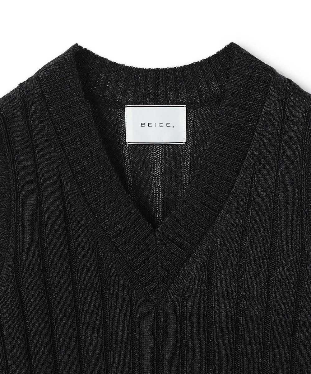 BEIGE， OPTICAL /  ペーパーヤーン Vネックリブニット 
