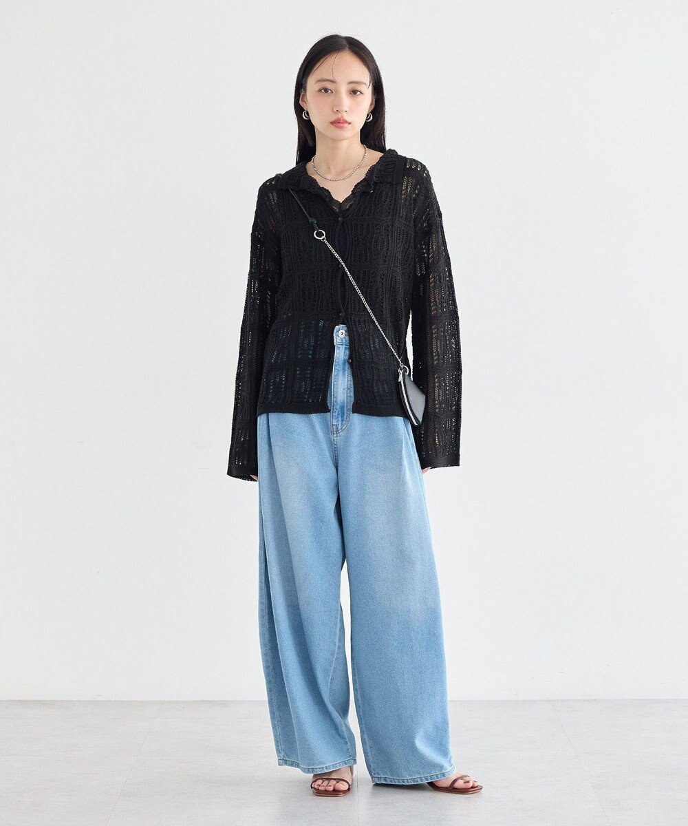 earth music&ecology メッシュレース襟付きカーディガン 