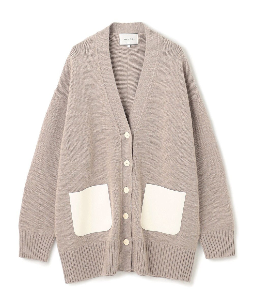 BEIGE， 【洗える】LEADER / フェイクレザーポケットオーバーサイズカーディガン 