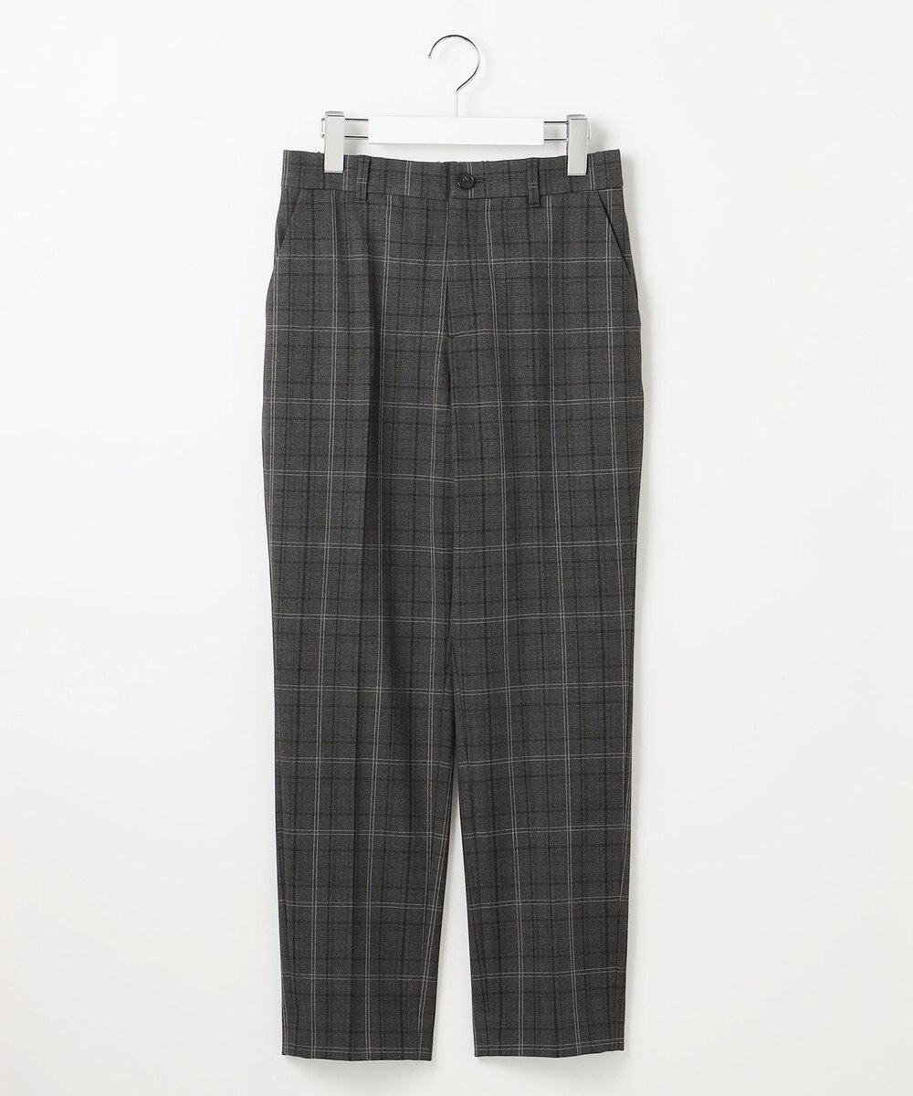 自由区 L 【19号サイズまで展開】TRギャバ裏起毛チェック柄テーパード パンツ 