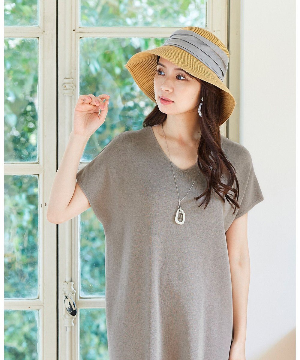 Tiaclasse L 【洗える】さらりと肌離れの良いフレンチスリーブニットチュニック 