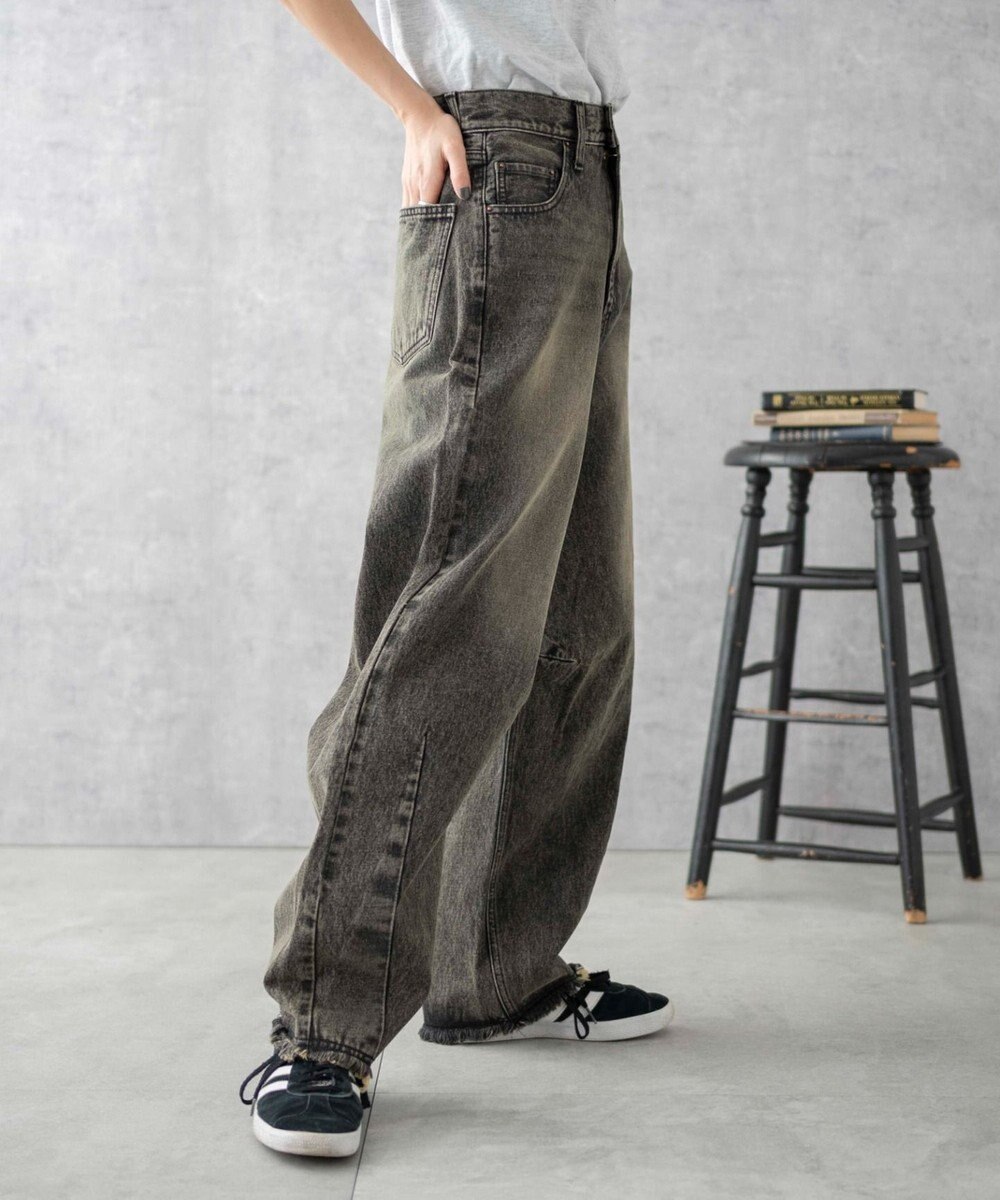 WEGO ヴィンテージウォッシュカーブデニムパンツ 